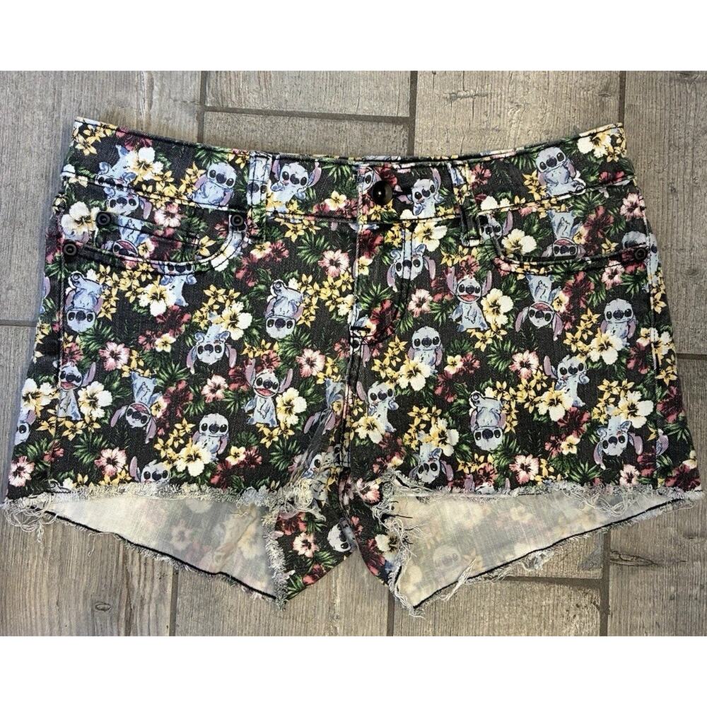 Disney Lilo & Stitch Floral Tropical Denim Cutoff Shorts Junior Size 7
